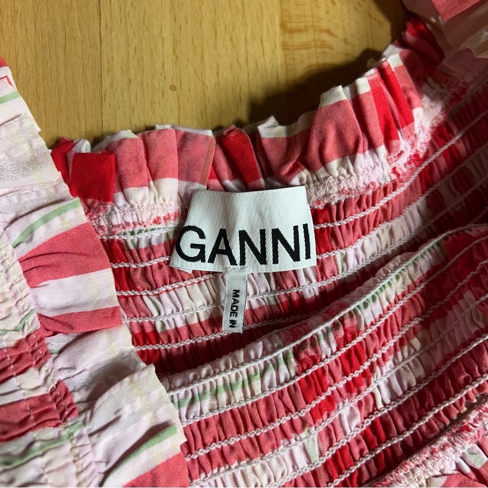 Ganni Red and White Seersucker Checkered Maxi Dress Size 40 - Picture 7 of 15